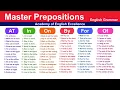 Master English Prepositions At In On By For Of - Learn Grammar with Easy Examples