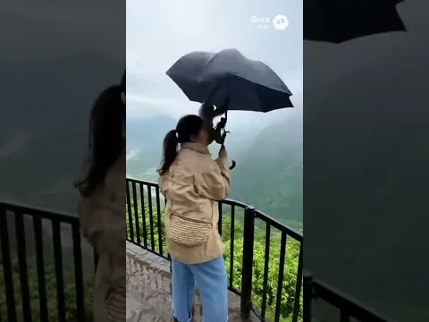 Monkey Snatches umbrells and physics does its duty