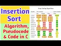 Insertion Sort Algorithm Pseudocode Iterative Recursive Code in C Programming Language
