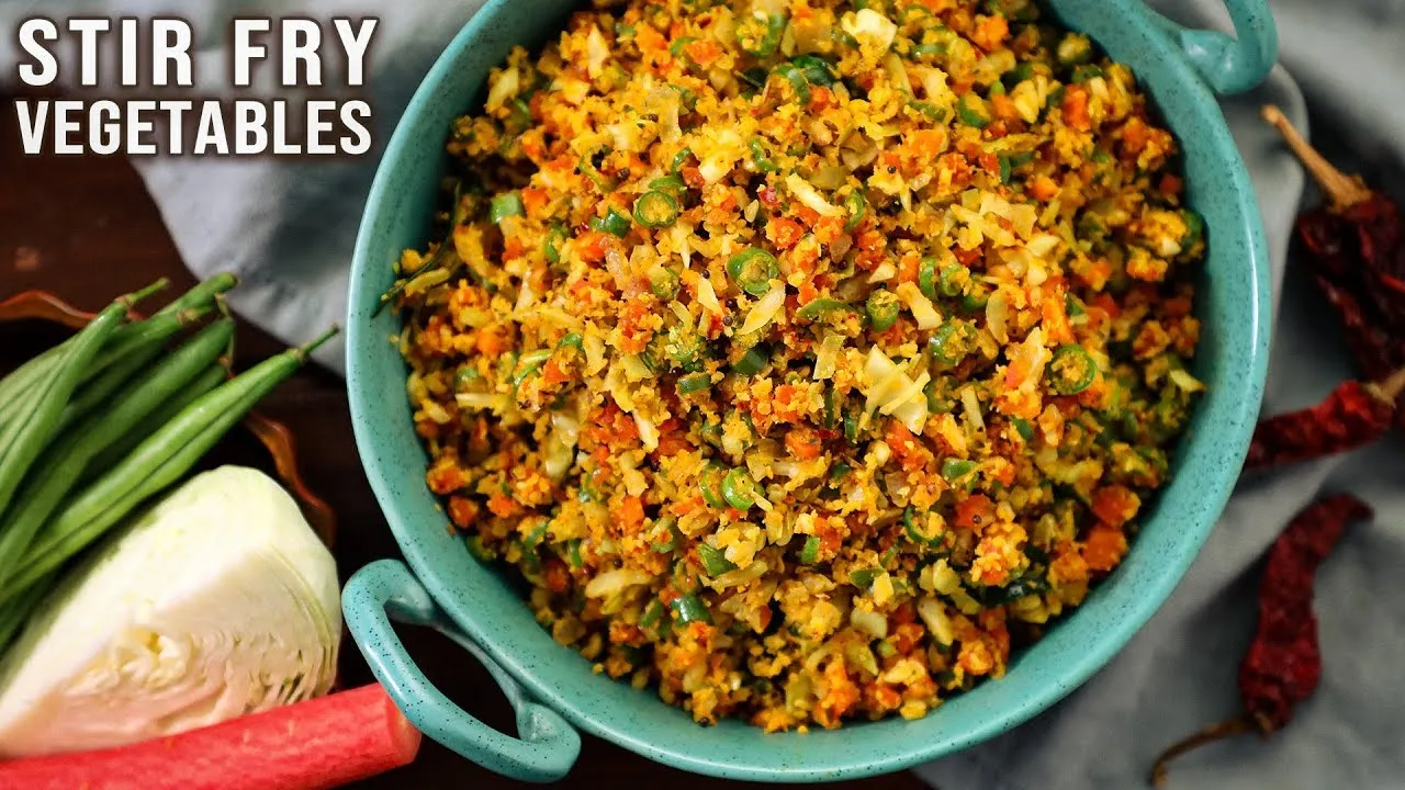 Mixed Vegetable Curry/ Thoran or Mix Vegetable Stir Fry Recipe   Cabbage Beans Carrot Curry