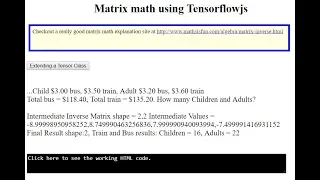 Matrix Math Machine Learning using Tensorflowjs and Javascript