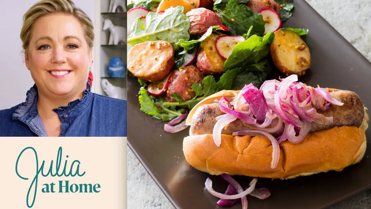 How to Make Sheet-Pan Bratwurst Sandwiches with Red Potato Salad   Julia At Home