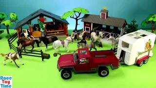 horse trailer schleich and farm animals barn stable playset video