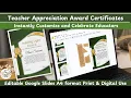 Teacher Appreciation Certificate Portrait GREEN