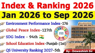 Index & Ranking 2026 🔥 | Jan–Sep 2026 Current Affairs | Complete Revision | Important Rankings
