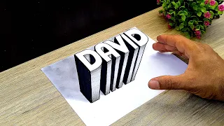 Dibujo 3D 🔥 Cómo Dibujar LETRAS en 3D Nombre DAVID con Efecto de Profundidad