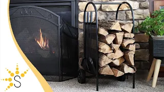 Sunnydaze Fireplace Tool Set with Log Holder - Poker Shovel and Brush Tools-GWC-463