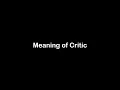 What is the Meaning of Critic Critic Meaning with Example