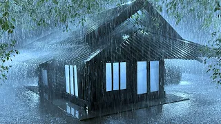 Lull to Calm Sleep with Terrible Rain & Forked Thunder on Metal Roof in Foggy Forest at Midnight