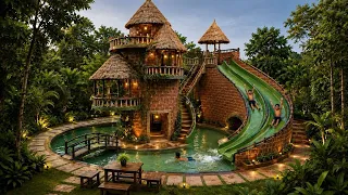 I Built a Jungle House & Giant Natural Waterslide Using Primitive Skills