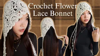 Crochet Flower Lace Bonnet Full Toturial | Chenda DIY