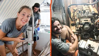 ⛵️Taking our sailboat’s old ENGINE APART!! 😱HUGE PUZZLE!! #169