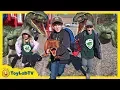 Dinosaur Escape Plan Giant Life Size Raptors Attack Kids Playground T-Rex Toy Saves the Day
