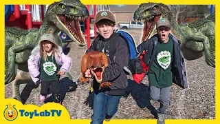 Dinosaur Escape Plan Giant Life Size Raptors Attack Kids Playground T-Rex Toy Saves the Day