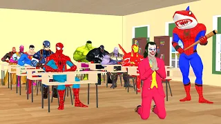 Spider-Man Shark vs iron man rescue the classroom from being attacked by bad guys Joker vs venom