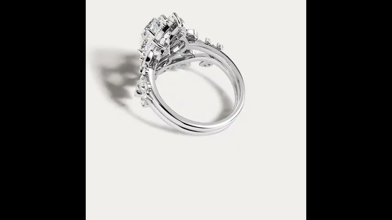 Elaine丨Marquise Cut Lab Diamond Ornate Botanical Engagement Ring Set