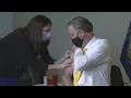 Sam Page gets a flu shot