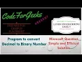 Program to Convert Decimal Numbers to Binary Numbers in
