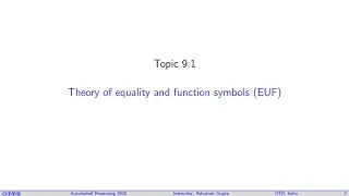 Lecture 09-1 Theory of Equality and Uninterpreted Function symbols EUF