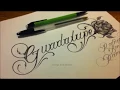 Custom Chicano Cursive Tattoo Lettering Guadalupe and Rose Drawing