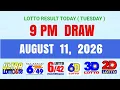 Lotto Result Today 9pm Draw August 11 2026 PCSO