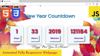 Happy New Year Countdown Using HTML CSS JavaScript With Source Code Animated Responsive Webpage