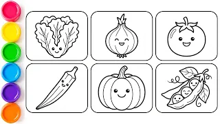 Healthy Vegetables Drawing Coloring for Kids Easy Vegetable Drawing Learn Colors for Kids