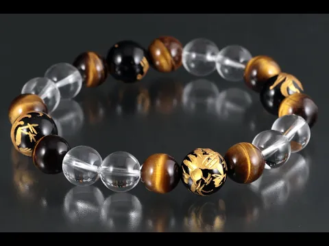 四神彫りオニキス12mm×タイガーアイ×水晶 天然石ブレスレット｜キラリ石