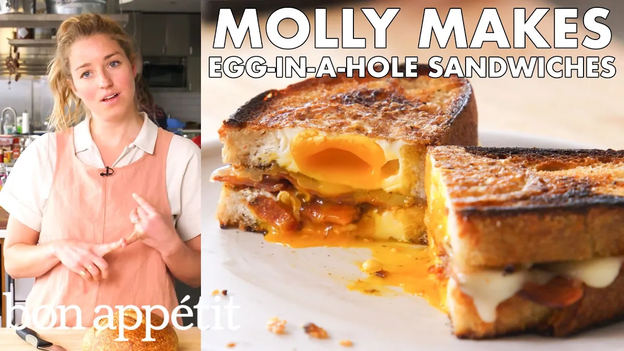 Molly Makes Egg-in-a-Hole Sandwich with Bacon and Cheddar   From the Test Kitchen   Bon Apptit