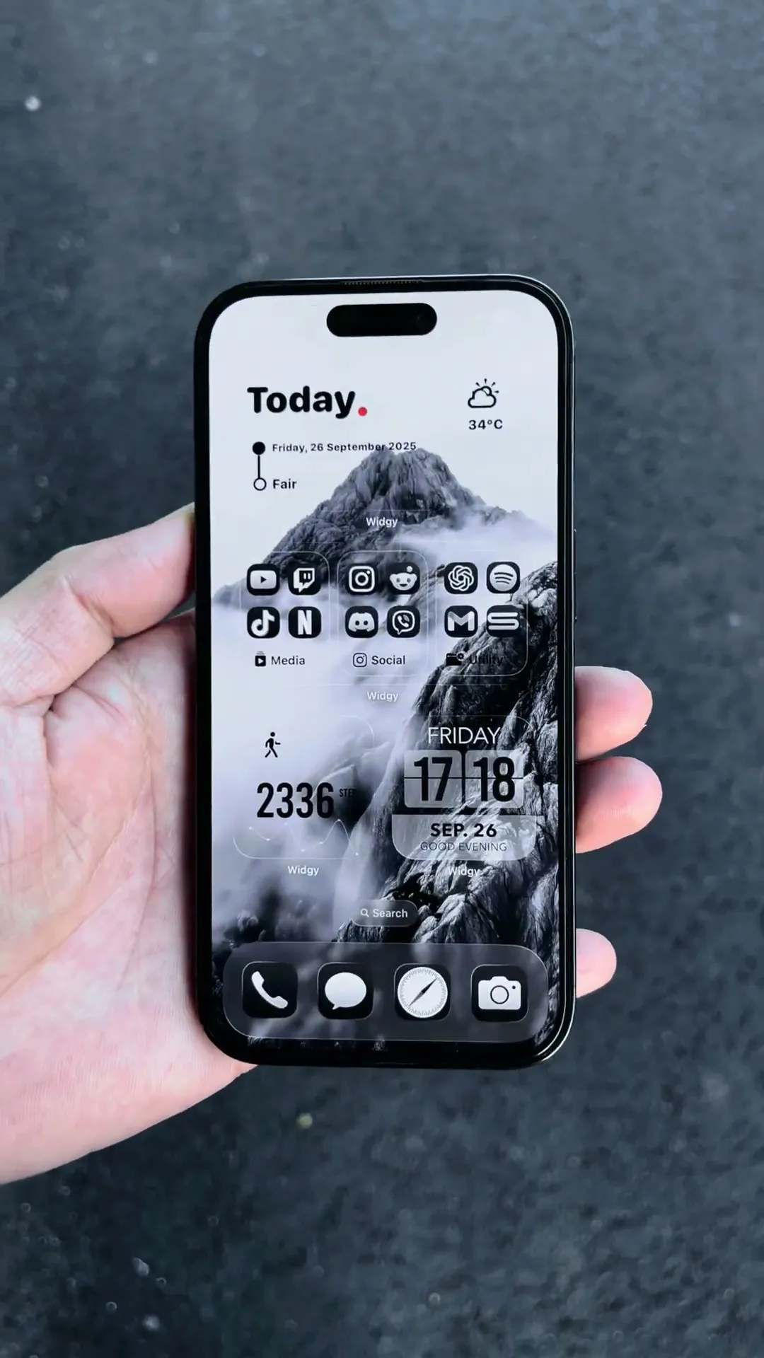 Black & White Mountain iPhone Wallpaper Setup Preview