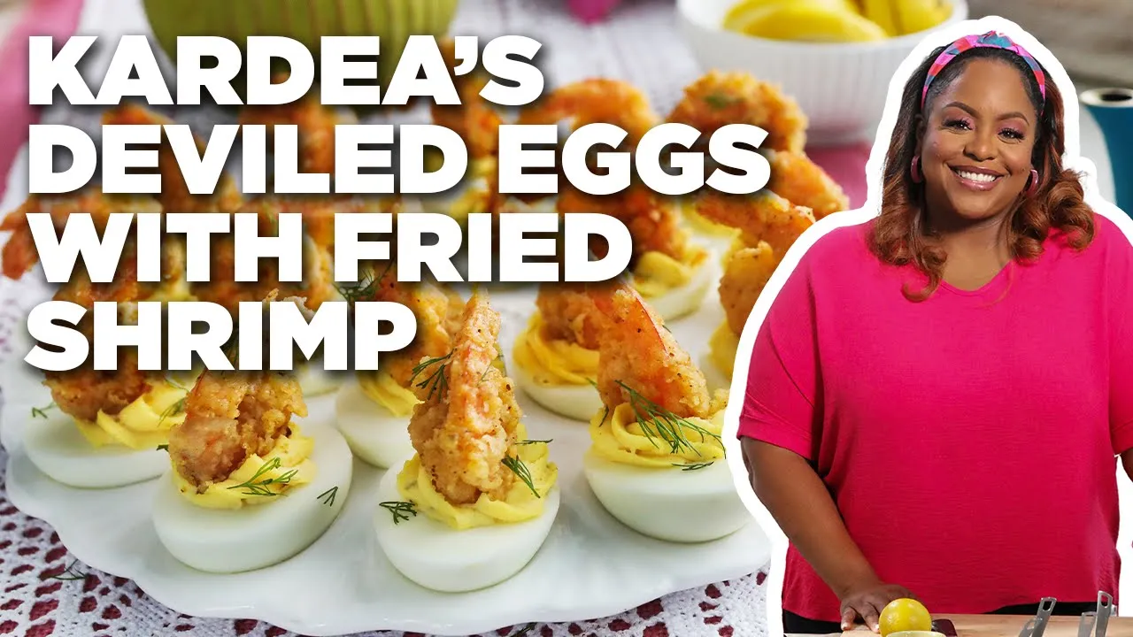 Kardea Browns Deviled Eggs with Fried Shrimp   Delicious Miss Brown   Food Network