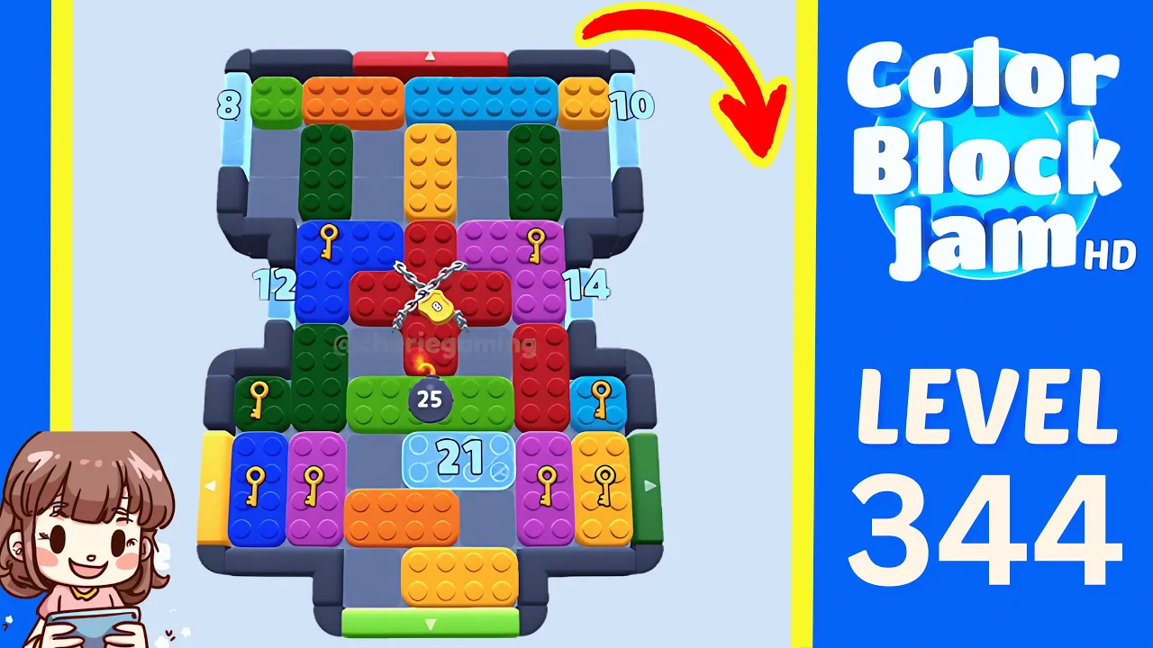 Color Block Jam Level 344 3:00 multi-counter and red-cross board opening frame