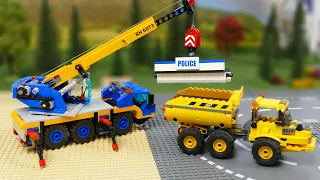 LEGO Construction Vehicles for Kids! 3 Toy Cranes Build a Police Station
