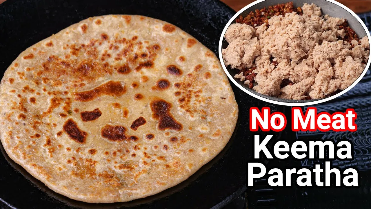 No Meat Veggie Keema Paratha Recipe - Dhaba Style   Minced Meal Maker Paratha - Soyabean Paratha