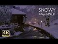 4K R Snowy Village River - Winter Stream