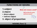 Nouns and Their Functions in a Sentence Subject Direct Indirect Object Object of Preposition