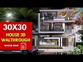 30x30 3bhk modern house plan 9x9 Meters House plan 3D Walkthrough DV Studio