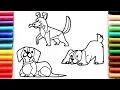Coloring for Kids with Set of Puppy Dogs - Coloring Pages with Markers