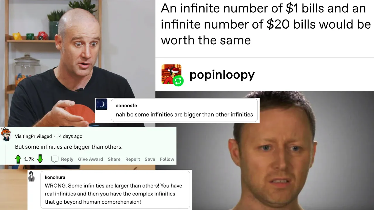 An infinite number of $1 bills and an infinite number of $20 bills would be worth the same