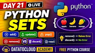 DAY 21 Python Set Set Methods Explained add update pop remove discard copy