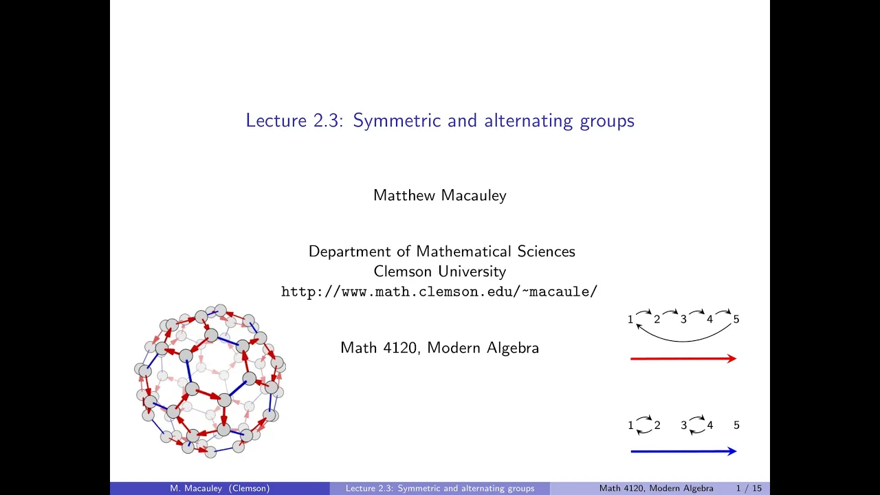 Visual Group Theory, Lecture 2.3: Symmetric and alternating groups
