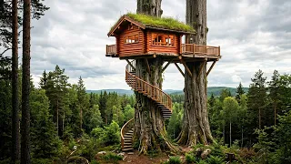 I Spend 15 Days to Build Hidden Shelter on a Giant Tree. Bushcraft, Survival