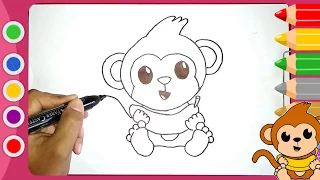 Monkey Cartoon Drawing and Coloring Pages For Kids