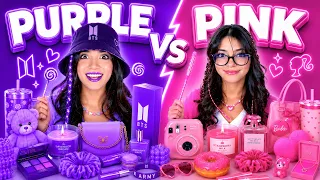 Using Only *Purple Pink* Things and Food For 24 Hours Challenge 💜🩷