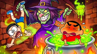 Scary Witch Cooks Shinchan, Masao & Nobita in a Giant Pot!