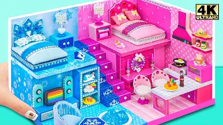 كيفية بناء منزل ساخن وبارد من الورق المقوى بغرفتي نوم للحيوانات الأليفة اللطيفة DIY Miniature House 