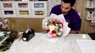 تنسيق بوكيه ورد طبيعي بشكل جميل وسريع                     دندنها