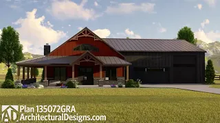 Barndominium Style House Plan 135072GRA Virtual Flyaround Tour