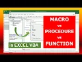 Macro vs Procedure vs Function in Excel VBA