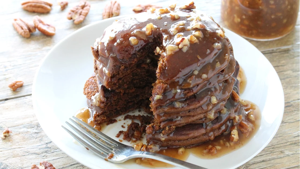 Gingerbread Pancakes with Butter Pecan Syrup